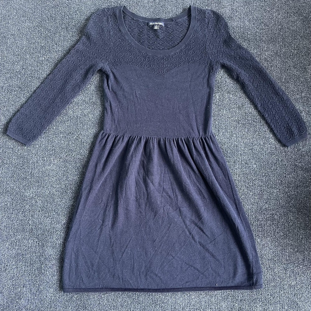 American Eagle Outfitters Womens Small Blue Fit & Flare 3/4 Sleeve Sweater Dress
